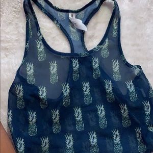 Navy and green pineapple tank